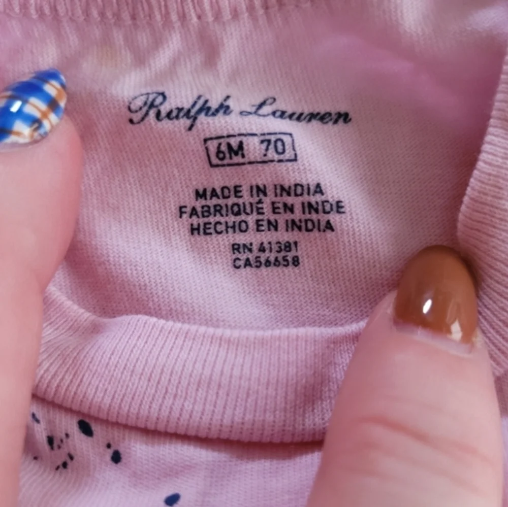 Vintage Ralph Lauren 100% Cotton Pink Prep Short Sleeve Tee Size 6 Months Infant